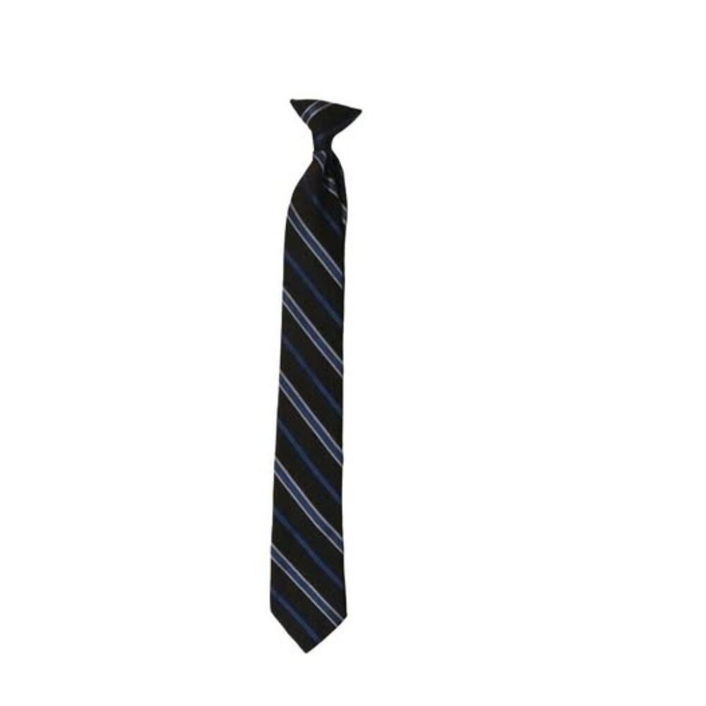 Boys Blue & Black Side Striped Clip-On Tie